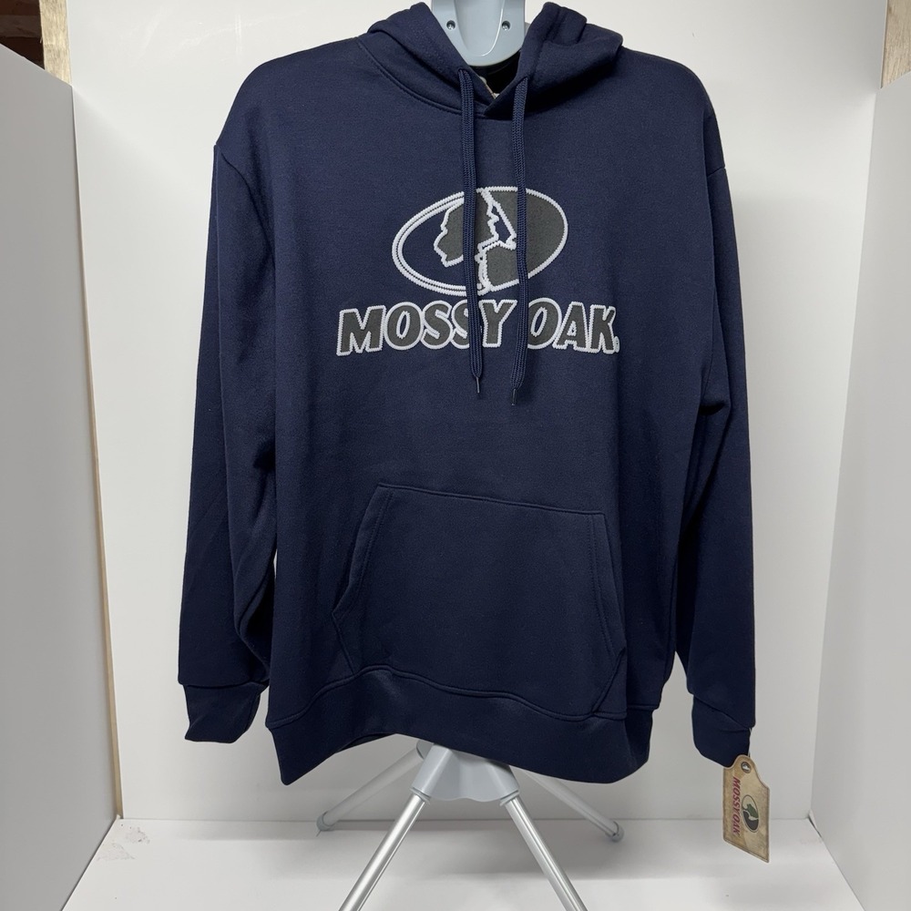 Mossy Oak Navy Blue Pullover Hoodie Camo Lined Hood NWT Hunting Outdoor